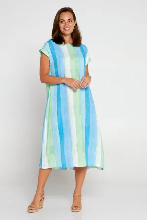 Aveline Linen Dress - Sea Foam Stripe