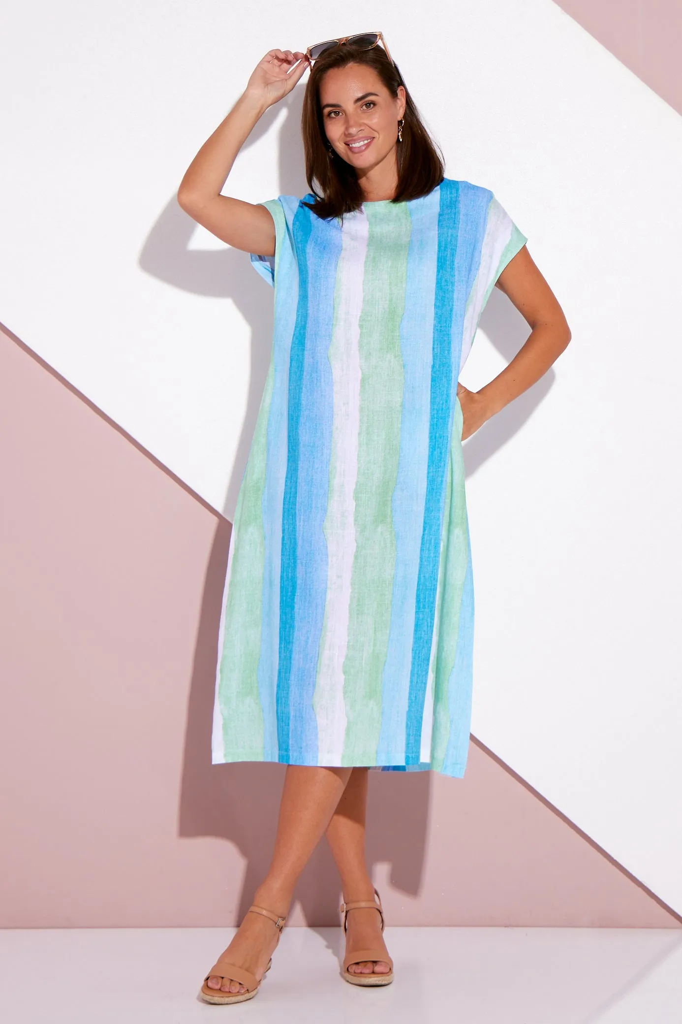 Aveline Linen Dress - Sea Foam Stripe