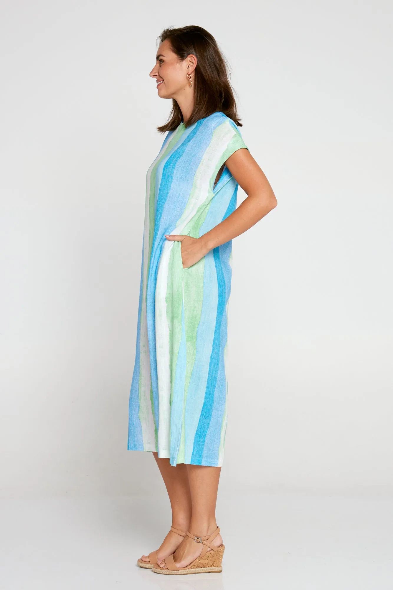 Aveline Linen Dress - Sea Foam Stripe