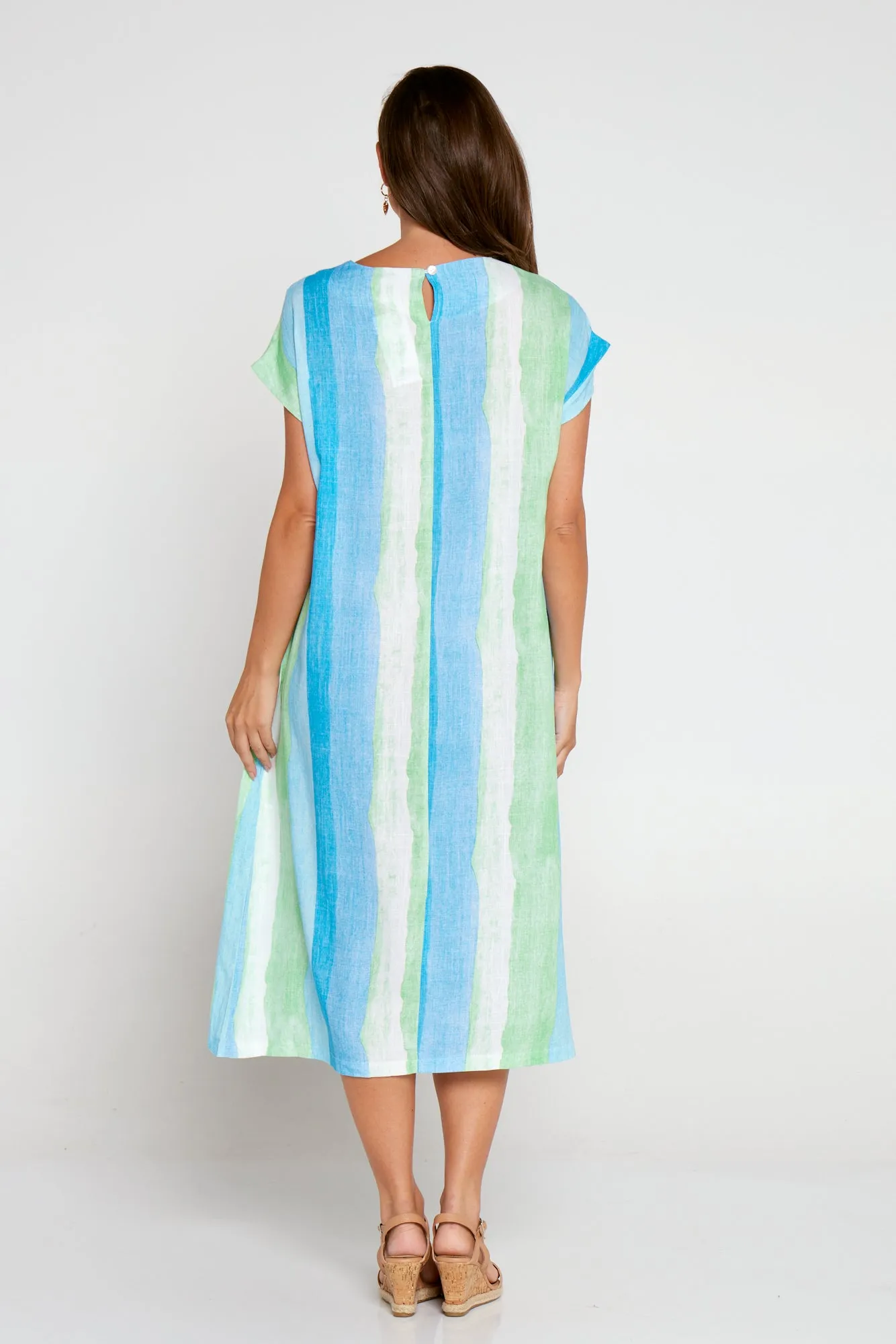 Aveline Linen Dress - Sea Foam Stripe