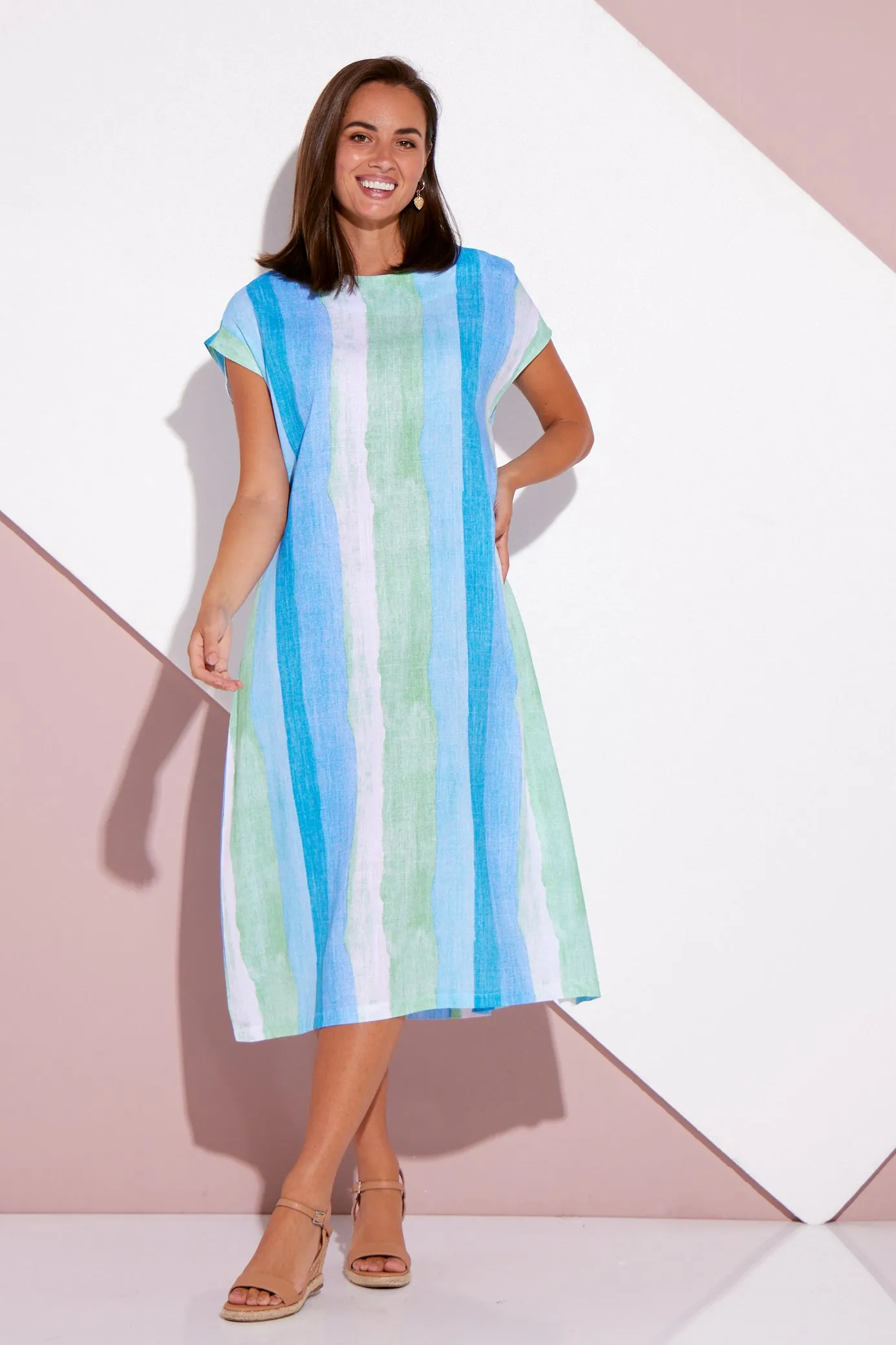 Aveline Linen Dress - Sea Foam Stripe