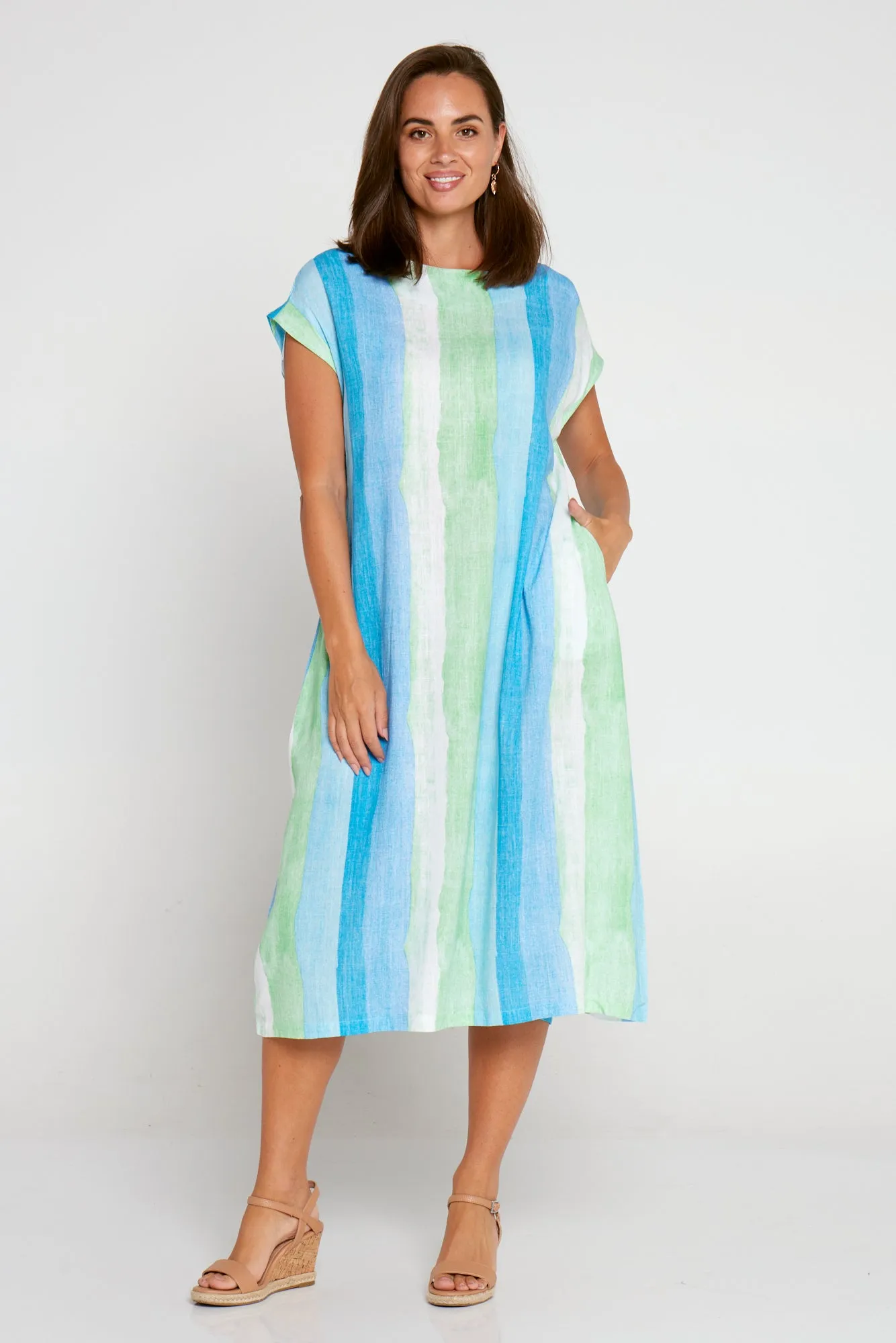 Aveline Linen Dress - Sea Foam Stripe