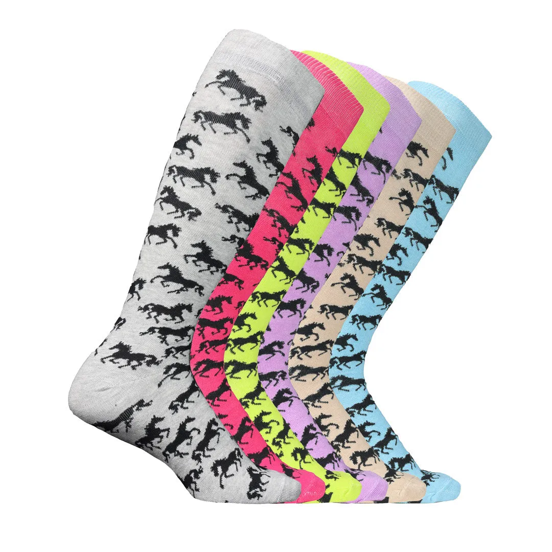 AWST Int'l Ladies "Lila" Galloping Horses Knee Socks - 6 Pack