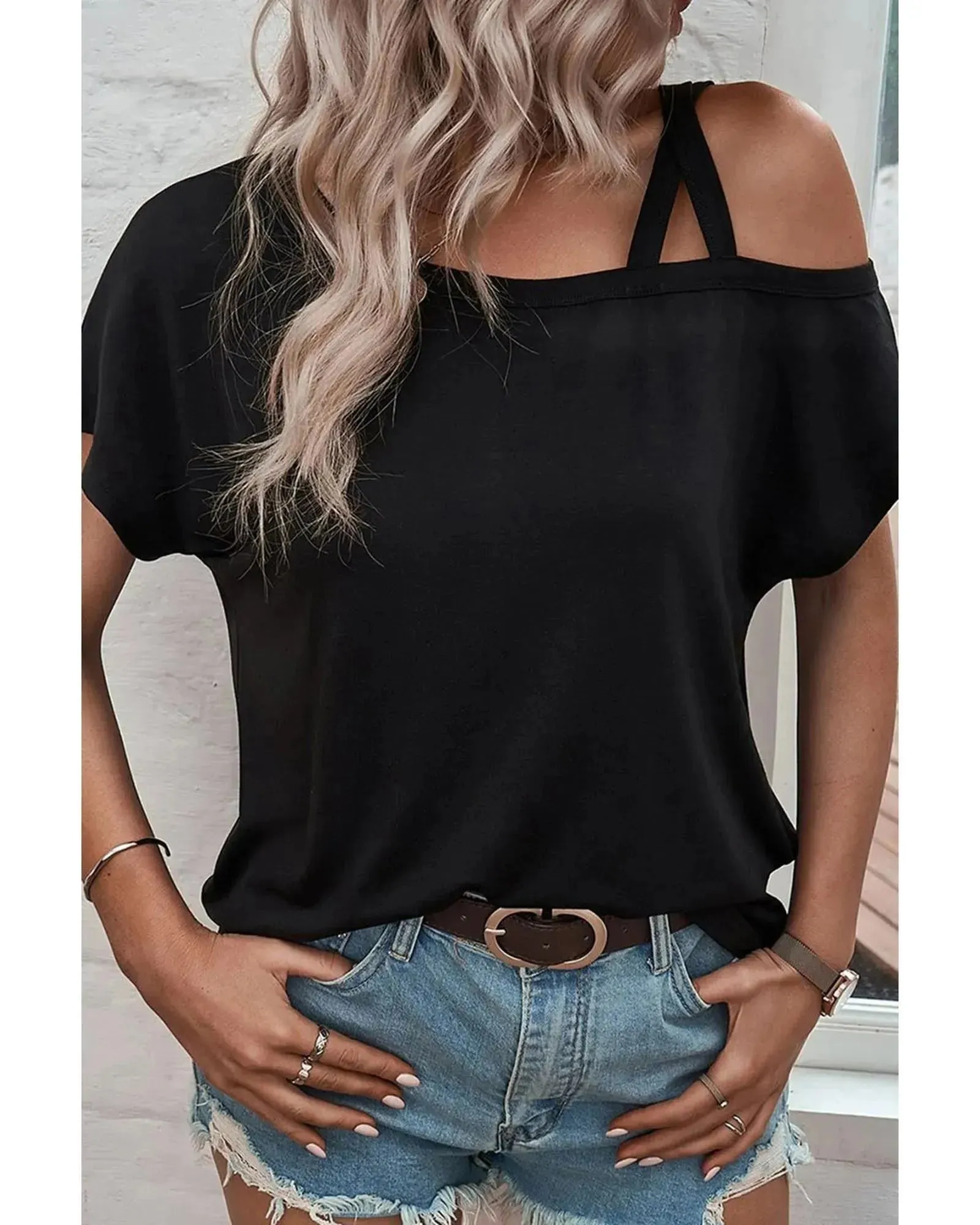 Azura Exchange Criss Cross One Shoulder T-Shirt - S