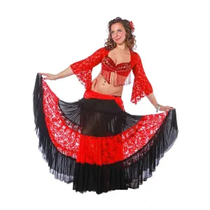 Belly Dance Lace Skirt, Bra, & Hip Scarf Costume Set | JUPE NOCHE