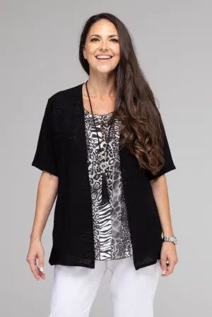 Black Haven Poly/Rayon Knit Short Sleeve Cardigan