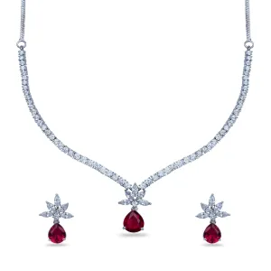 Camellia CZ Red Necklace Set