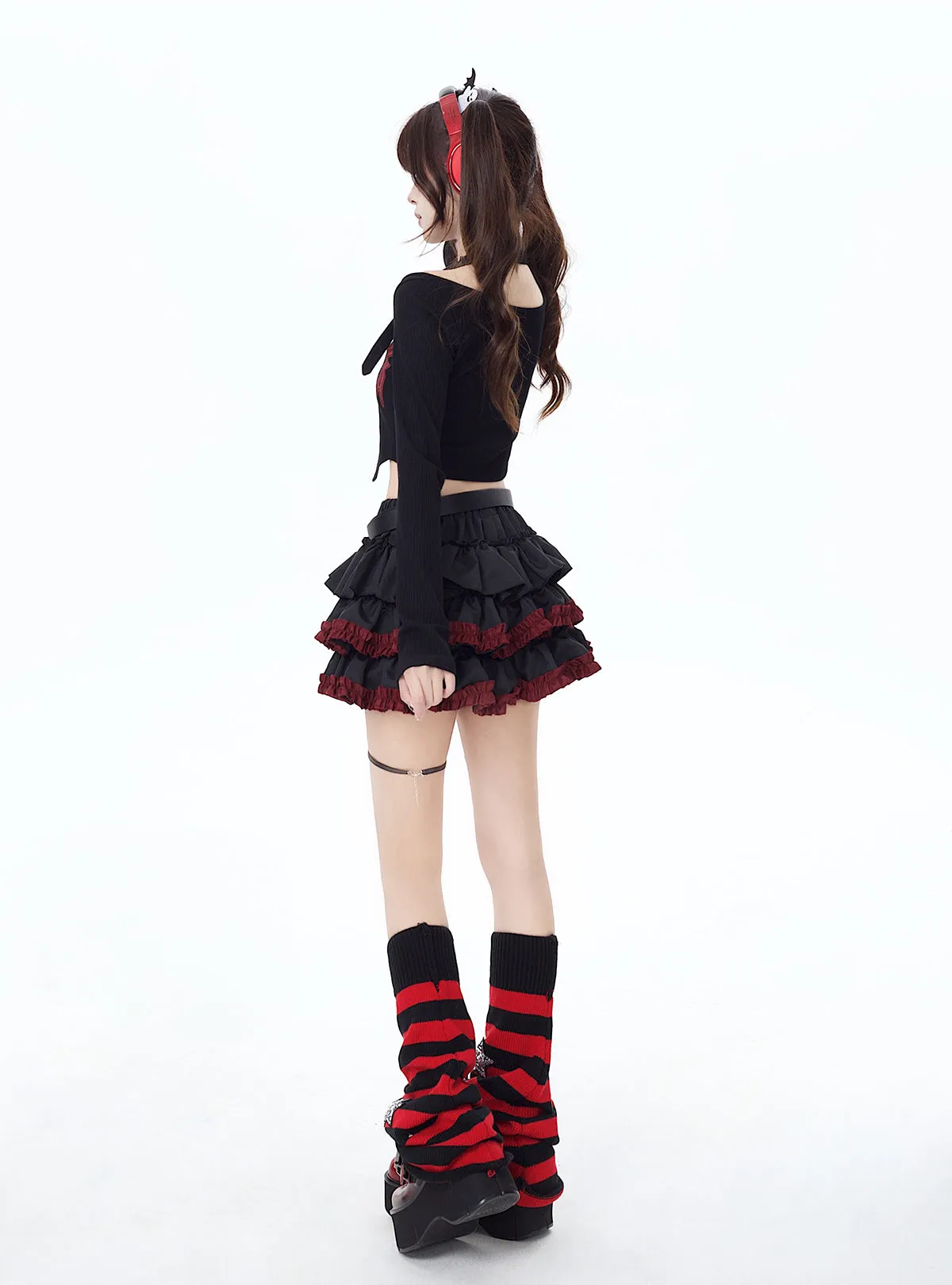 Crazy Girl Dark Abby Punk Red Black Ruffle Short Skirt