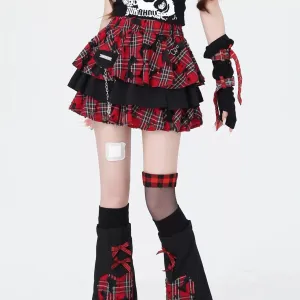 Crazy Girl Sister of Destruction Red Tartan Short Skirt