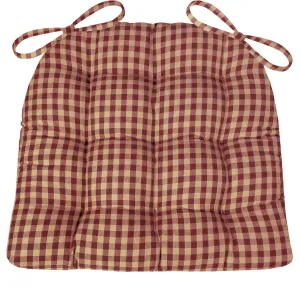 Farmhouse Check Dark Red & Tan Dining Chair Pads - Latex Foam Fill