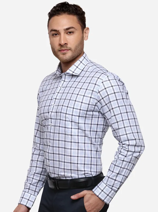 Grey & White Checked Regular Fit Formal Shirt | JadeBlue