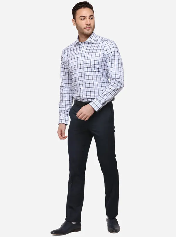 Grey & White Checked Regular Fit Formal Shirt | JadeBlue