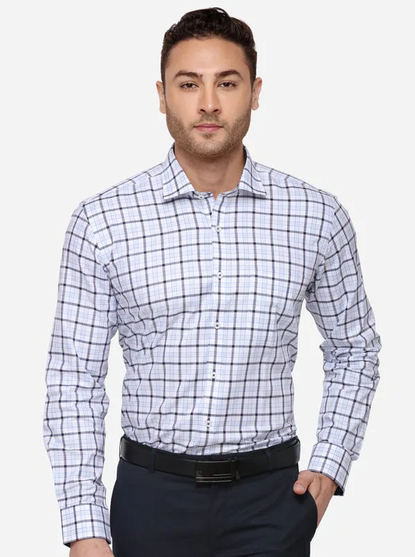 Grey & White Checked Regular Fit Formal Shirt | JadeBlue