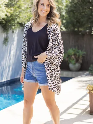 Izzy Short Kimono - White Leopard