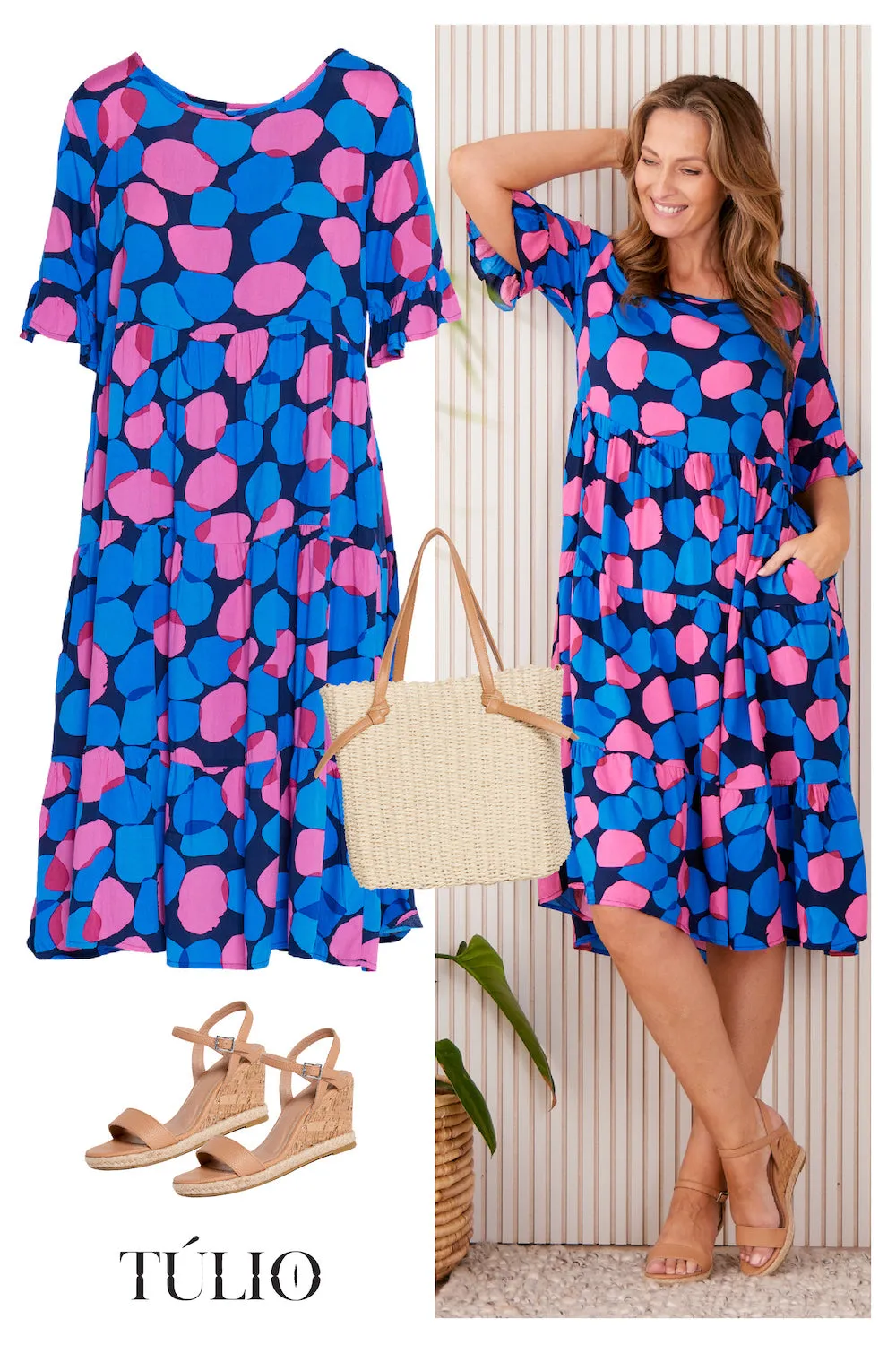 Jackson Dress - Pink/Cobalt Spot