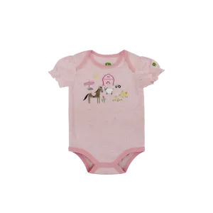 John Deere Kid's Farmyard Soft Heather Glitter Pink Bodyshirt