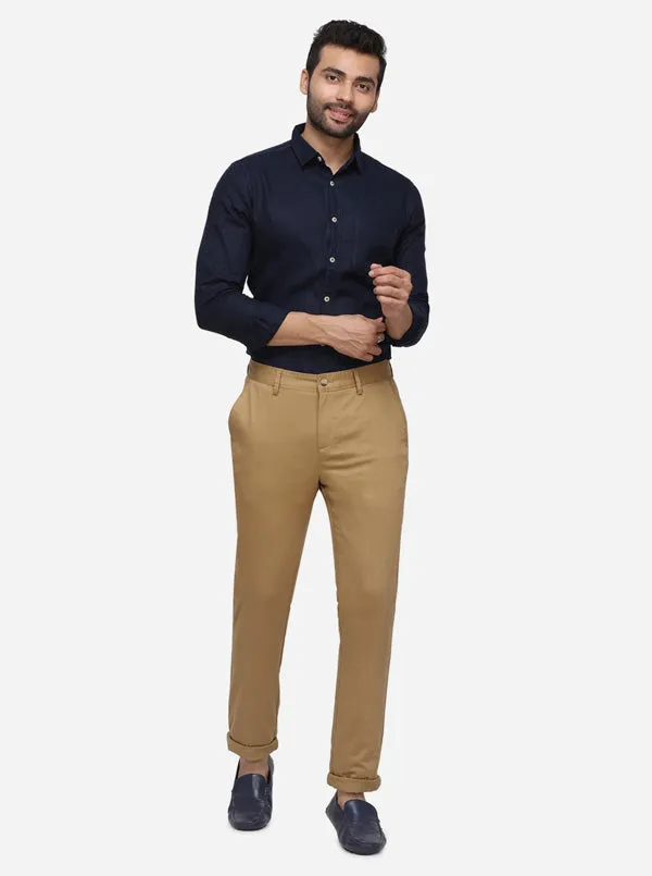 Khaki Checked Super Slim Fit Casual Trouser | Greenfibre