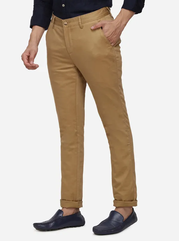 Khaki Checked Super Slim Fit Casual Trouser | Greenfibre