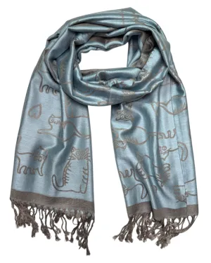 Light Blue & Grey Reversible Cat Rave Pashmina