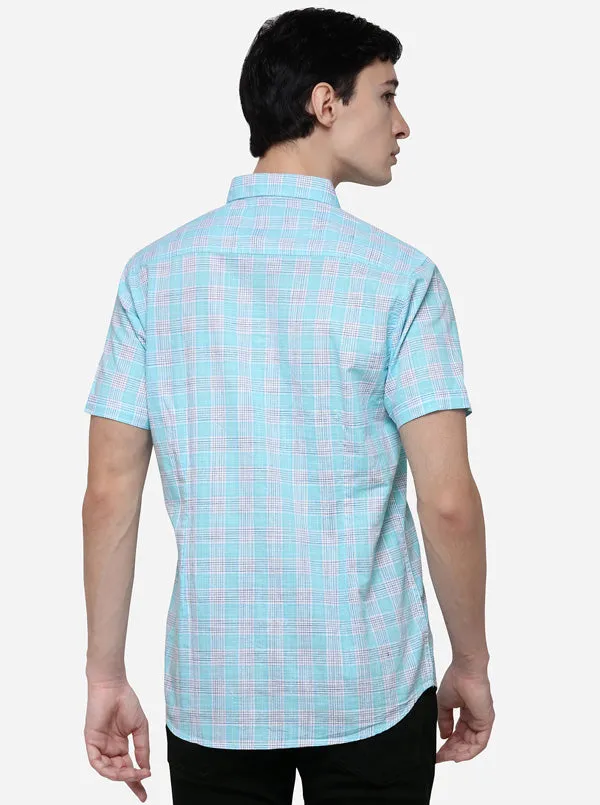 Light Blue Slim Fit Checked Casual Shirt | JadeBlue