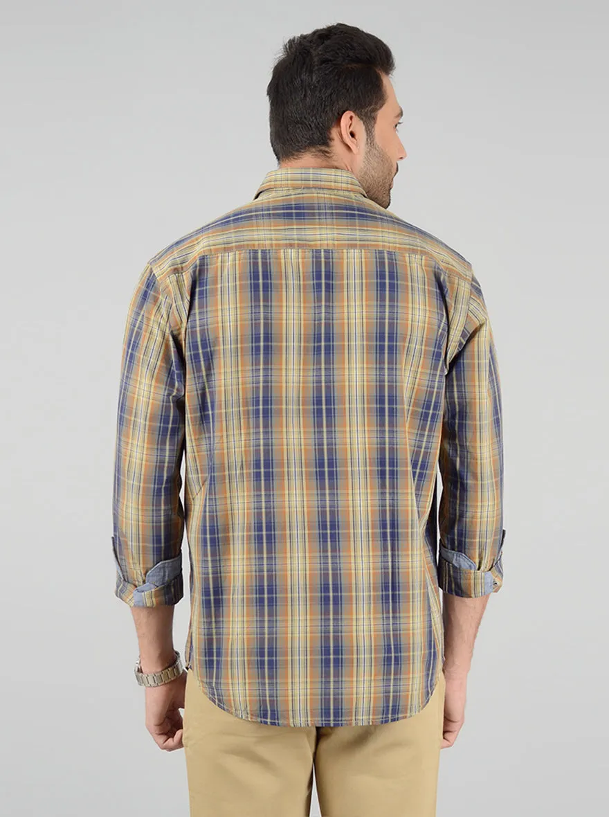 Light Brown Checked Classic Fit Casual Shirt | Greenfibre