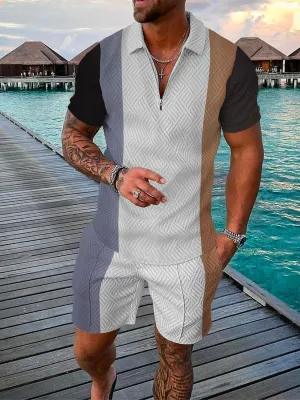 Men's Fashion 3D Printed Short Sleeve Shirt Set