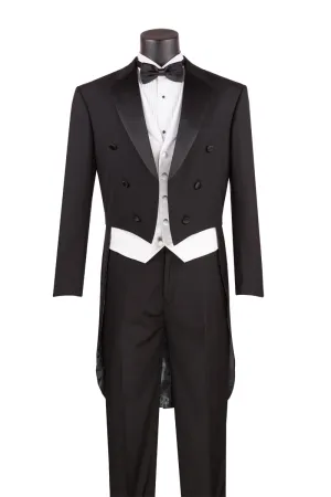 New Black Tuxedo Tailcoat 3 Piece "White Tie" Set