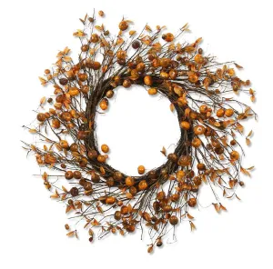 Orange Mini Pumpkin Twig Wreath w/Leaves