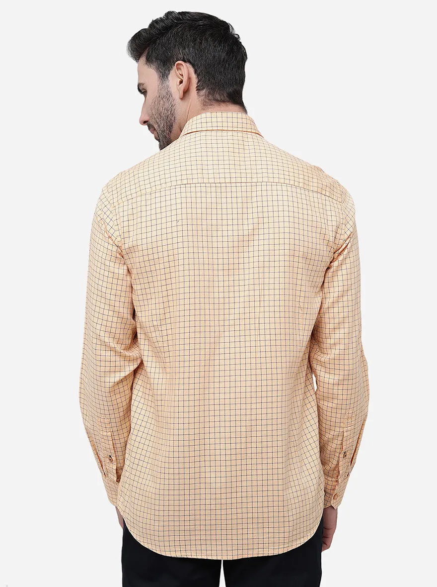 Peach Checked Slim Fit Casual Shirt | JadeBlue