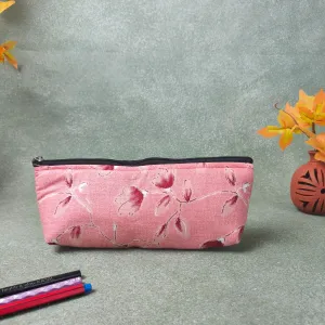 Pencil Pouch Maroon Colour with Small Flower Design.