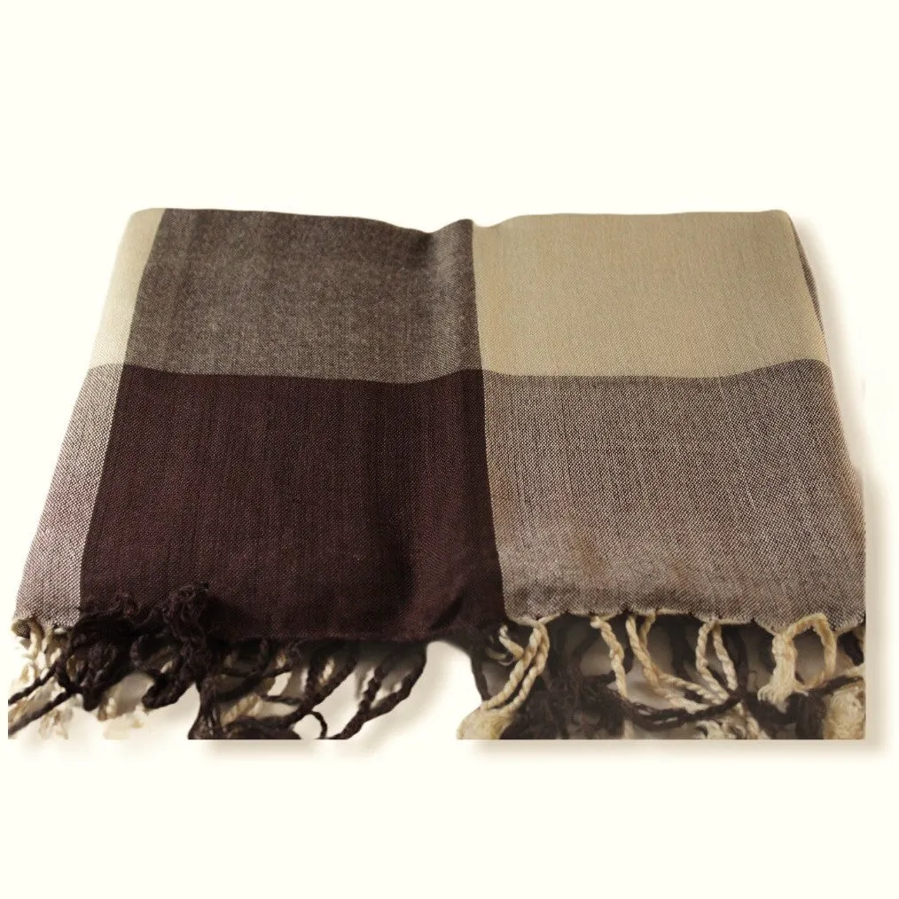 Plaid Handwoven Scarf - Beige & Brown