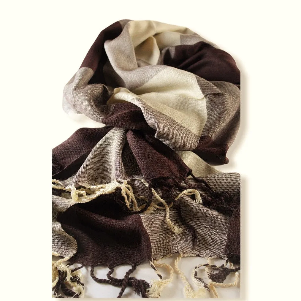 Plaid Handwoven Scarf - Beige & Brown