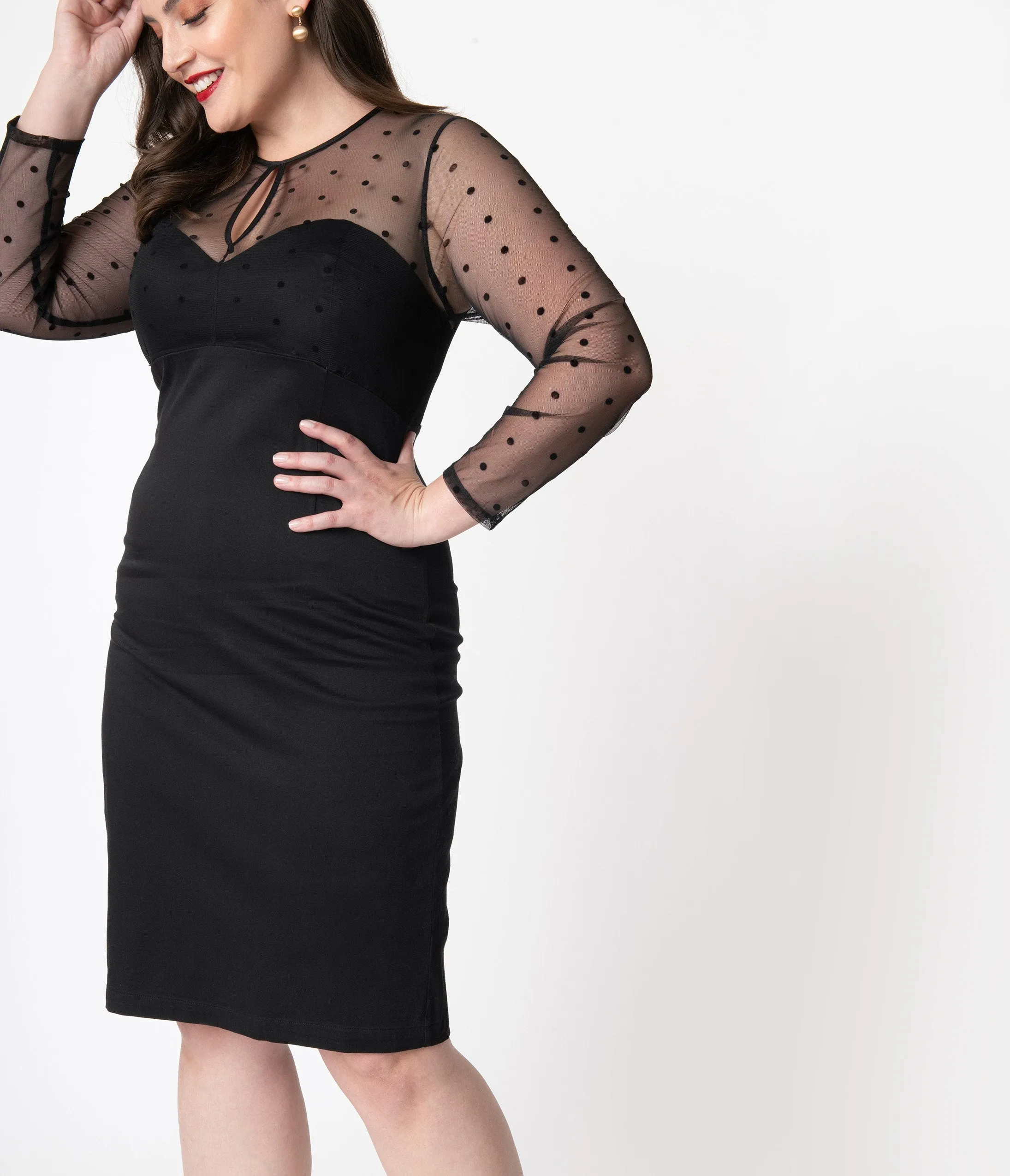 Plus Size Black Keyhole Mesh Detail Katniss Wiggle Dress