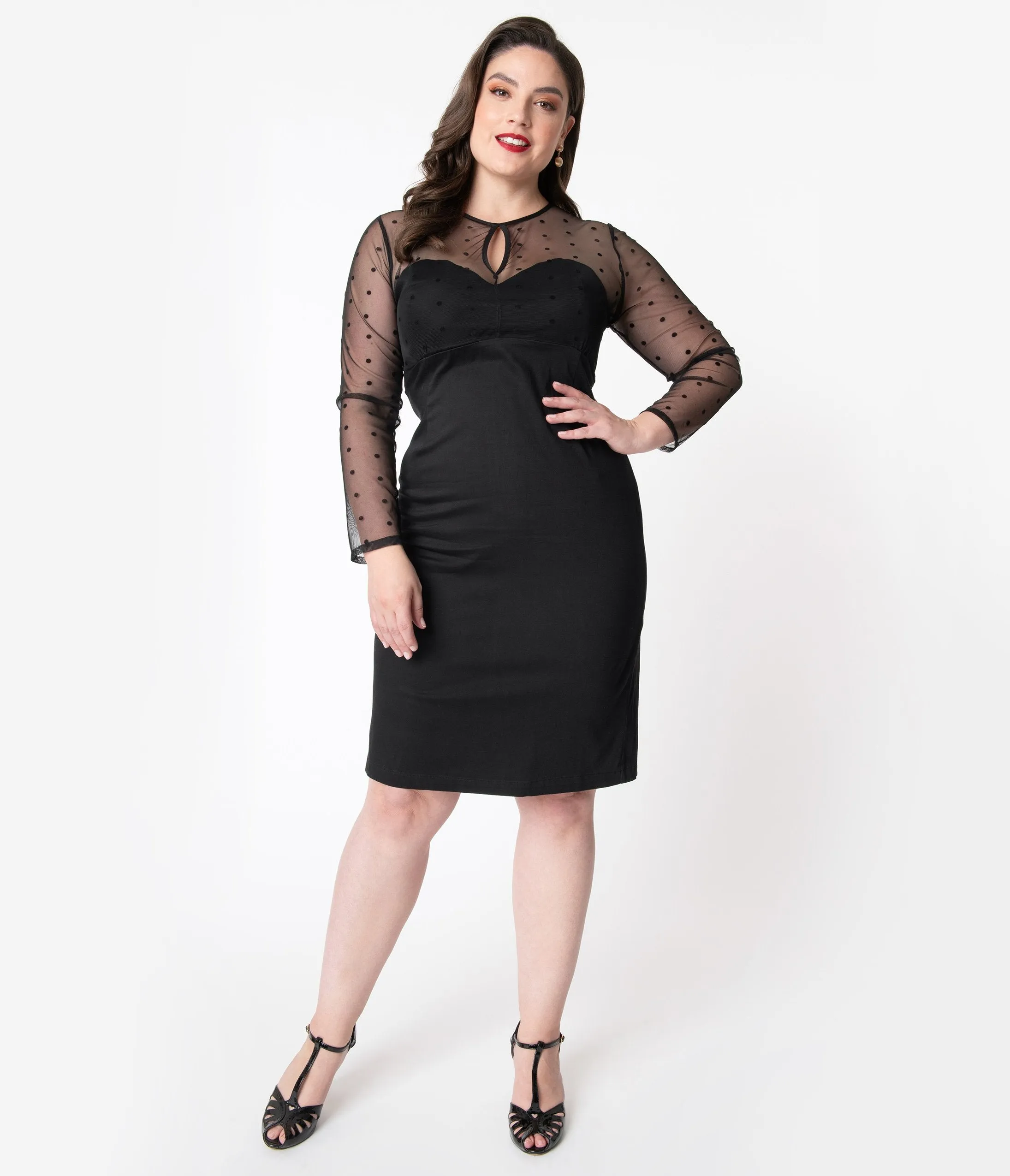 Plus Size Black Keyhole Mesh Detail Katniss Wiggle Dress