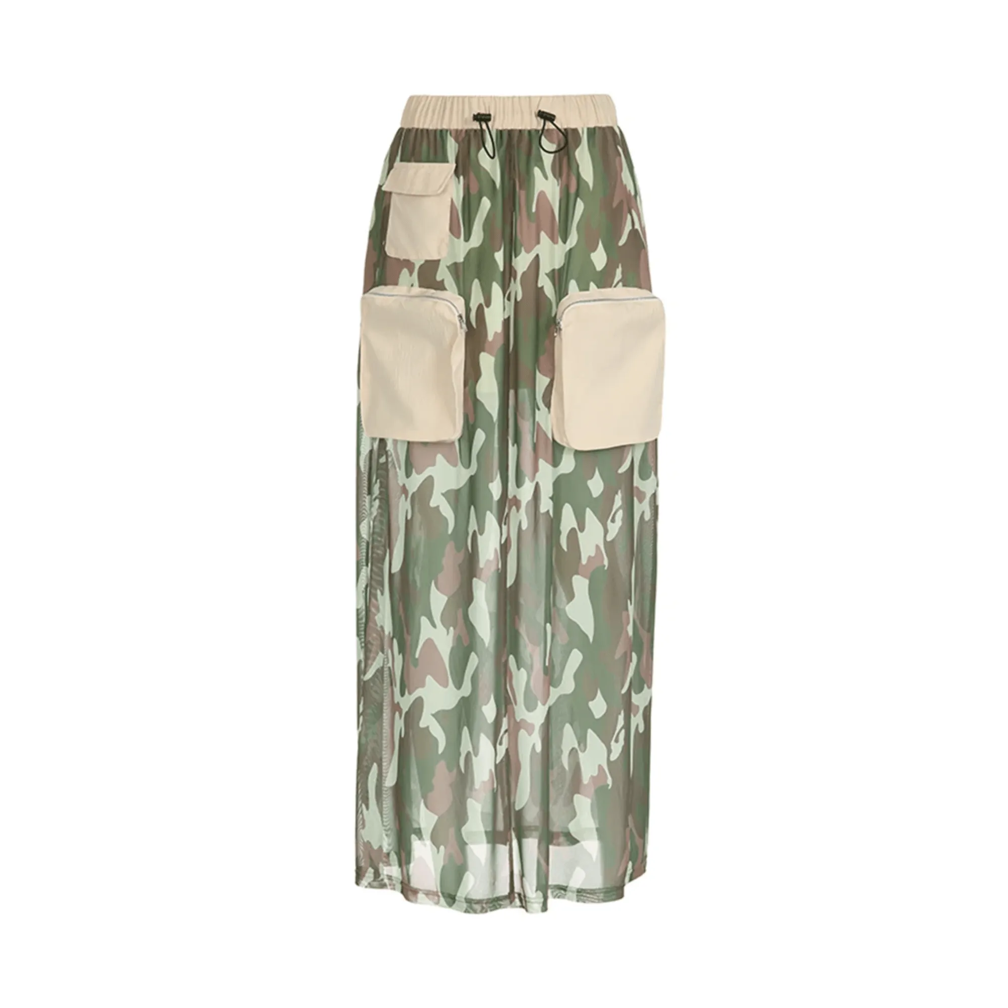 Pre Order:  Camouflage Waist Pockets Mesh Skirt