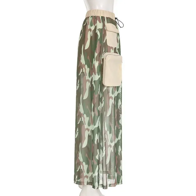 Pre Order:  Camouflage Waist Pockets Mesh Skirt