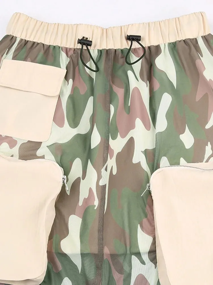 Pre Order:  Camouflage Waist Pockets Mesh Skirt