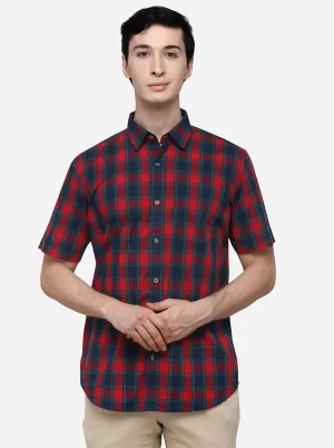 Red & Green Tailored Fit Checked Casual Shirt | JadeBlue