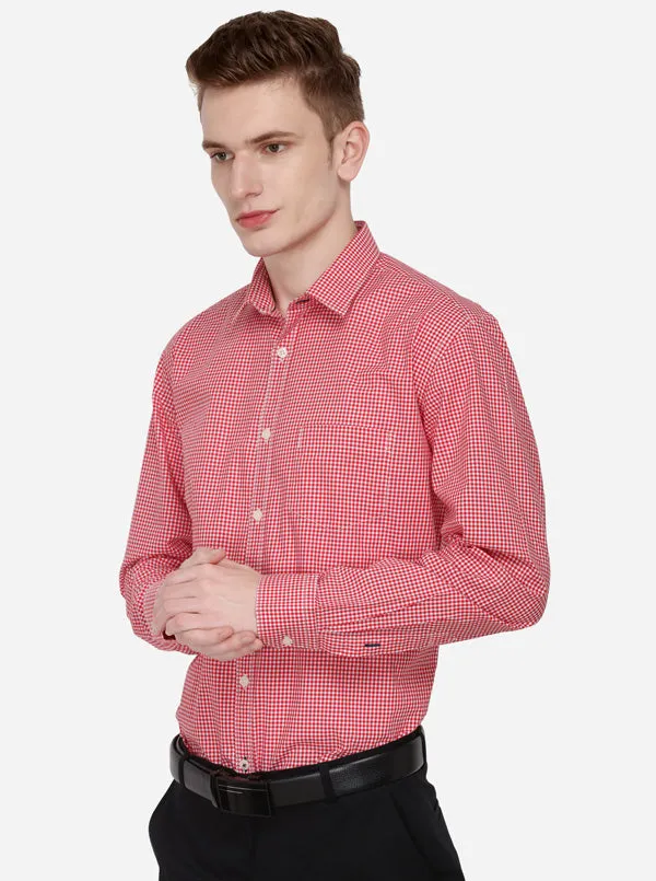 Red & White Checked Regular Fit Casual Shirt | Greenfibre