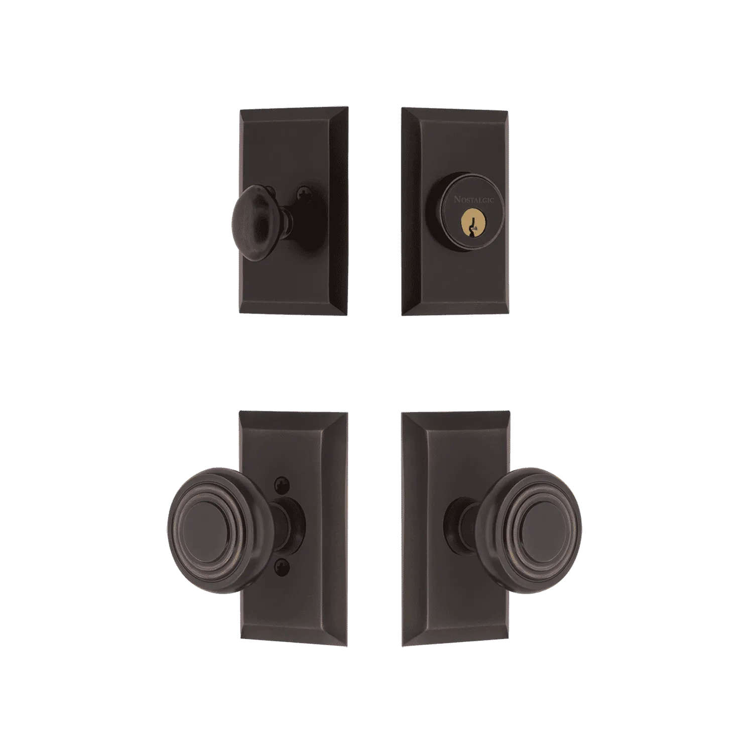 Studio Entry Set with Deco Knob in Timeless Bronze