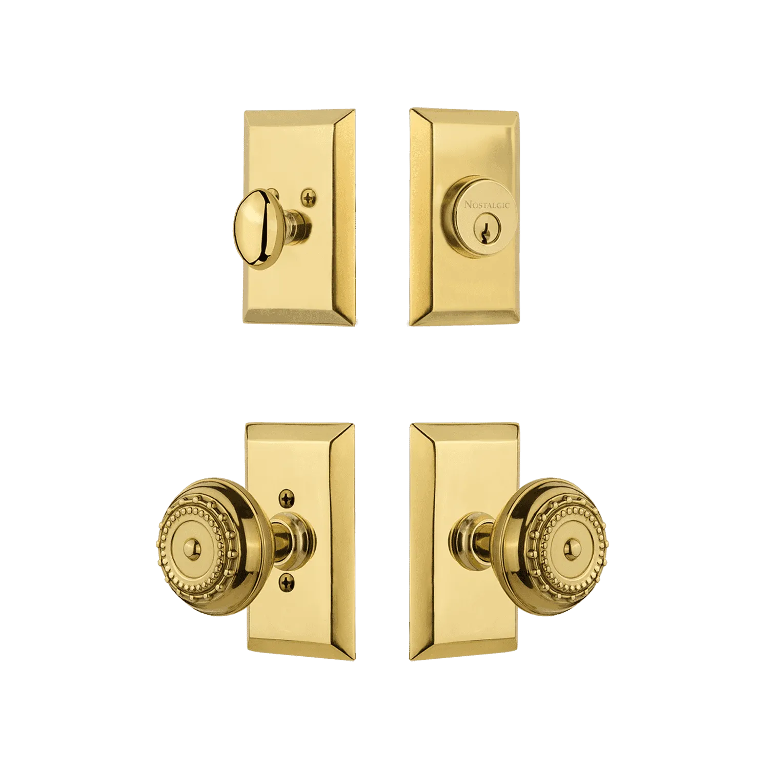 Studio Entry Set with Meadows Knob in Polished Brass