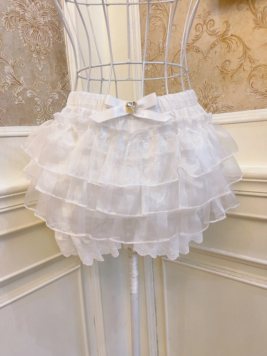 Sweetheart Princess Bow Layered Ruffled White Pink Gathered Short Skirt