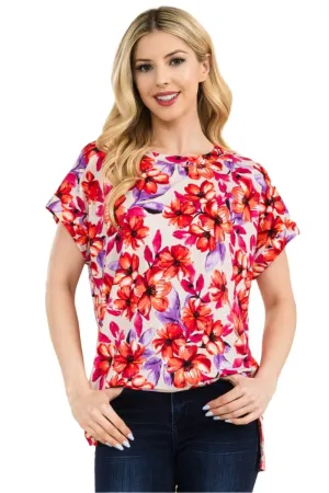 TEEK - Round Neck Short Sleeve Floral TOP