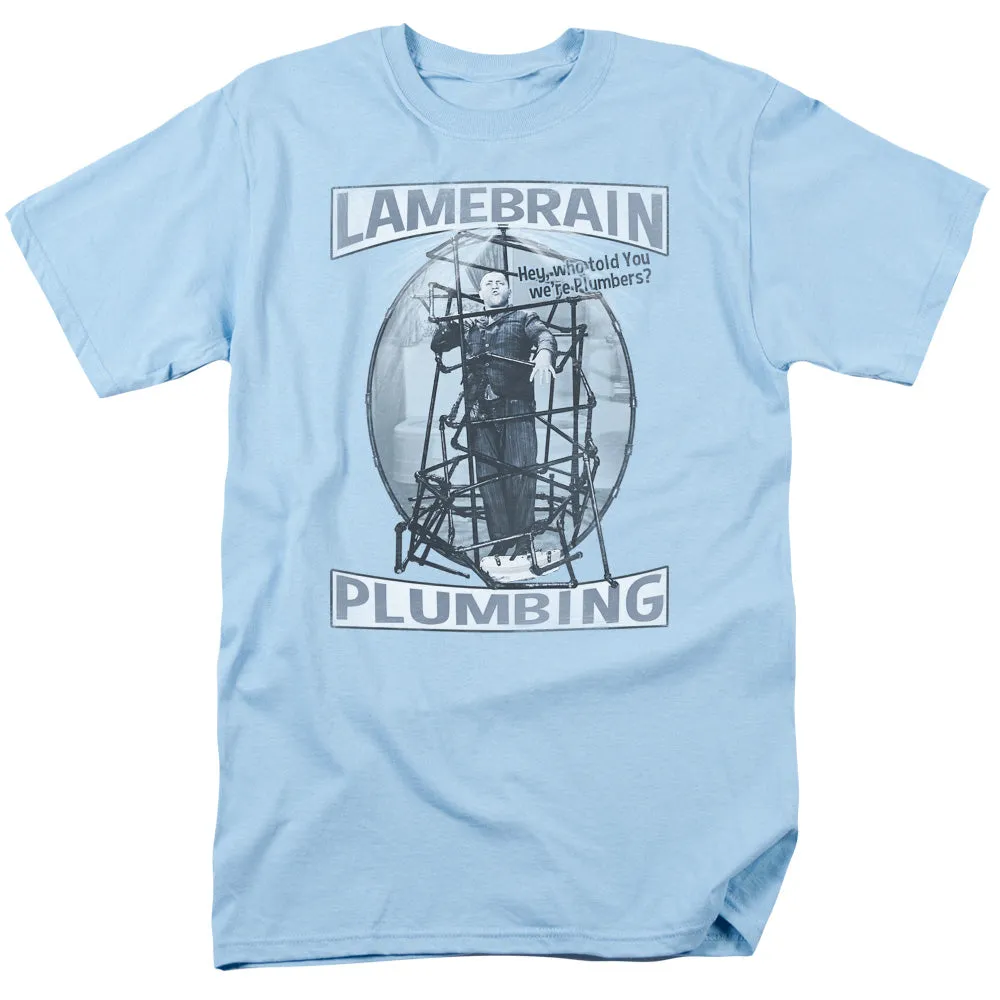 Three Stooges Lamebrain Plumbing Mens T Shirt Light Blue