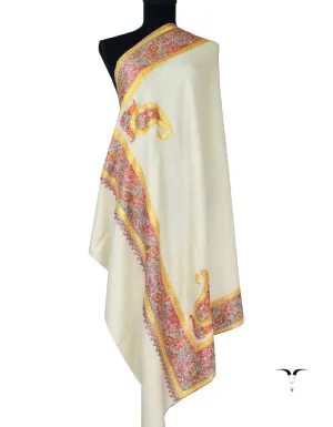 Tilla And Sozni On White Pashmina Shawl 5367