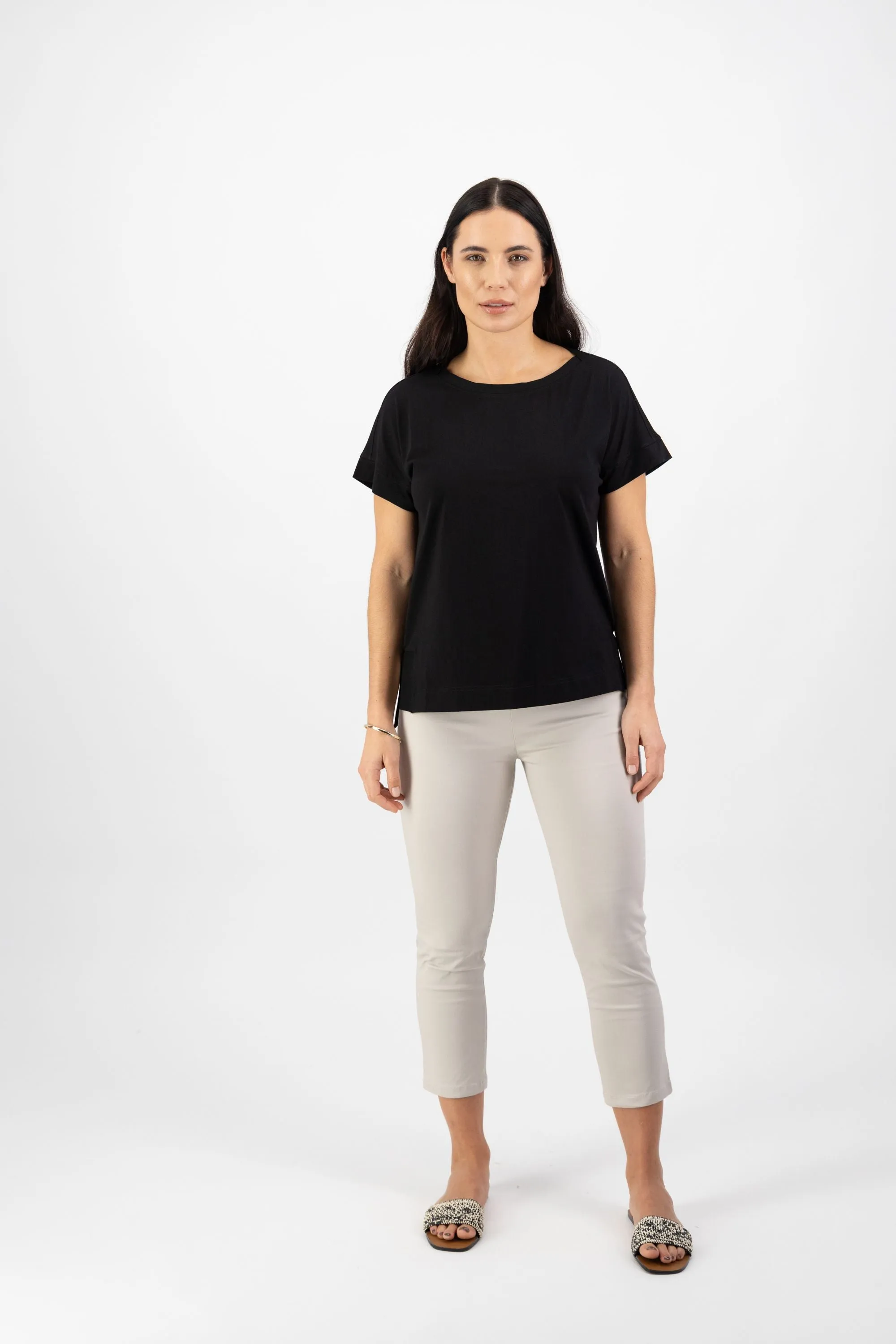 Vassalli - Drop Sleeve Crew Neck Top-Black