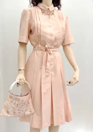 Vintage 70s Shell Pink Silk Shirt Waister Dress • Gérard Pasquier