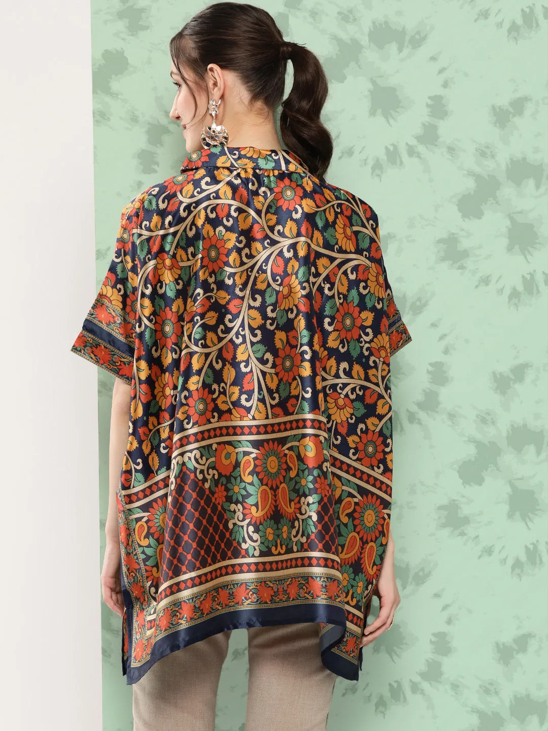 Women Blue Silk Blend Kaftan