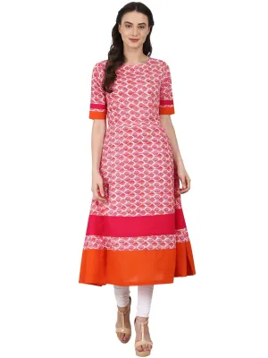 Women Pink Printed Half Sleeve Cotton A-Line Kurta