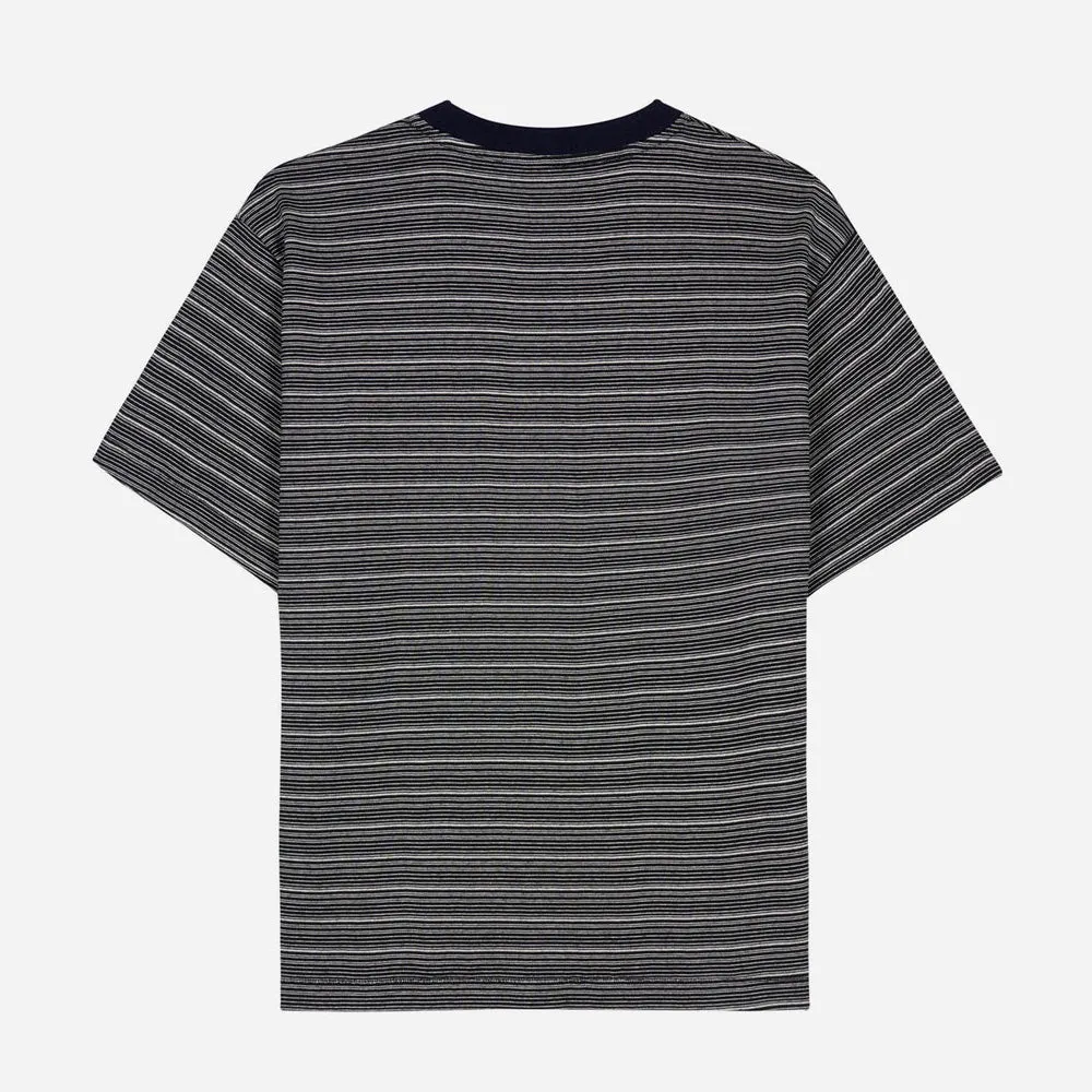 Zig Zag Stripe Short Sleeve Mockneck T - Black